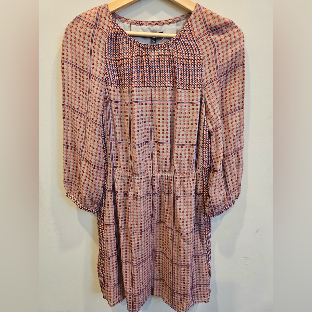 Madewell Pink and Blue Long Sleeve Smocked Yoke Dress